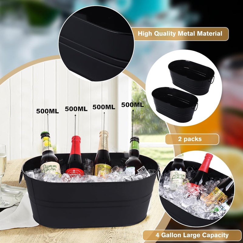 tchrules Galvanized Tub Beverage Tubs, 2pcs Metal Ice Buckets for Cocktail Bar 3 Gallon Wine Beer Drink Buckets with Handles Large Tub Cooler Mimosa Bar Supplies Ice Bucket for Parties 15x9.6x6inch (Black) - Image 5